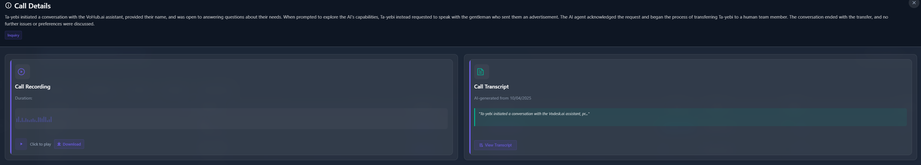VoHub.ai Dashboard - Customer Insights